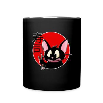 Katze, Japan, Sushi, Manga, Sketchlu, T-shirt - Tasse einfarbig - Schwarz - Vorne
