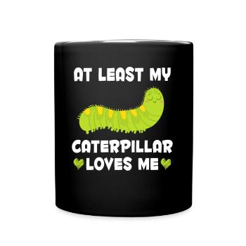 Raupe liebt mich lustig Insektensammler - Tasse einfarbig - Schwarz - Vorne