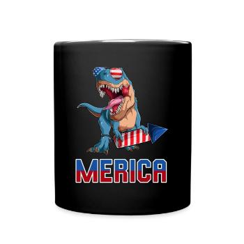 Patriotisch Trex amerikanische Dino Merica 4. Juli - Tasse einfarbig - Schwarz - Vorne