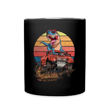 Retro Monster Truck Trex Dirt Race Dinosaur - Full Colour Mug - black - Front
