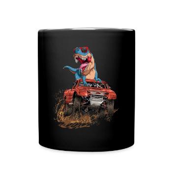 Trex Monster Truck Dirt Race Dinosaurs - Full Colour Mug - black - Front