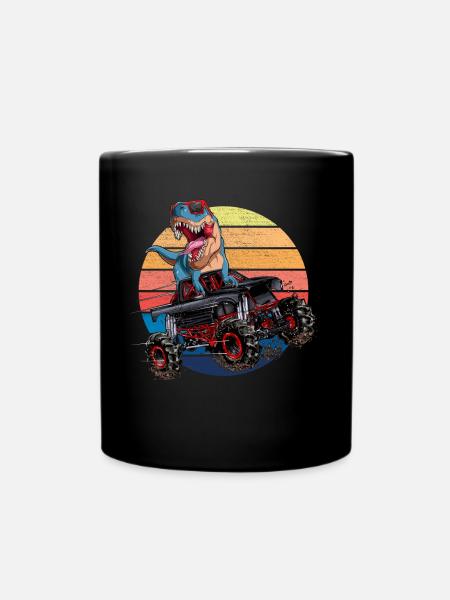 Trex Monstertruck Jungen Dirt Race Dinosaurier - Tasse einfarbig - Schwarz
