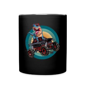 Trex Monster Truck Boys Dirt Race Dinosaur - Full Colour Mug - black - Front