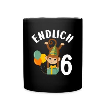 6. Geburtstag 6 Jahre Affen Motiv Jungen Geschenk - Tasse einfarbig - Schwarz - Vorne