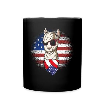 Llama USA Alpaga Drapeau américain 4 juillet - Mug uni - noir - Devant