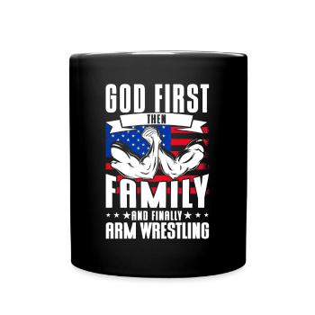 Dieu d’abord, puis le bras de fer familial - Mug uni - noir - Devant