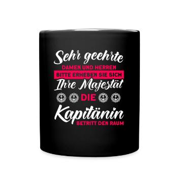 Die Kapitänin Betritt Den Raum Bootsbesitzer - Tasse einfarbig - Schwarz - Vorne