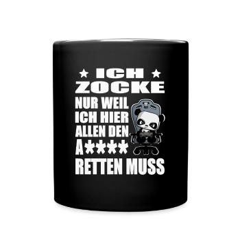 süßer Gaming Panda Ich zocke nur weil ich hier - Tasse einfarbig - Schwarz - Vorne