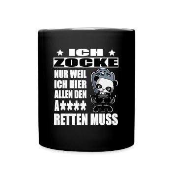 süßer Gaming Panda Ich zocke nur weil ich hier - Tasse einfarbig - Schwarz - Vorne