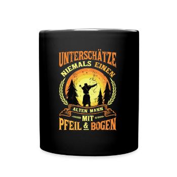 Old man With bow and arrow, archery. - Full Colour Mug - black - Front