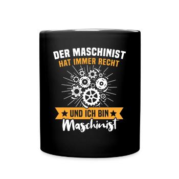 Maschinist Maschinenführer Feuerwehrmann - Tasse einfarbig - Schwarz - Vorne