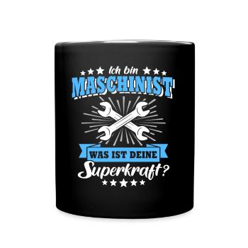 Maschinist Maschinenführer Feuerwehrmann - Tasse einfarbig - Schwarz - Vorne