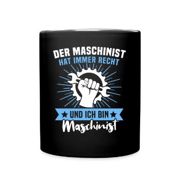 Maschinist Maschinenführer Feuerwehrmann - Tasse einfarbig - Schwarz - Vorne