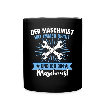 Maschinist Maschinenführer Feuerwehrmann - Tasse einfarbig - Schwarz - Vorne