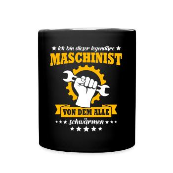 Maschinist Maschinenführer Feuerwehrmann - Tasse einfarbig - Schwarz - Vorne