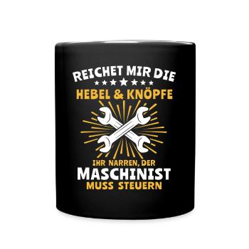 Maschinist Maschinenführer Feuerwehrmann - Tasse einfarbig - Schwarz - Vorne