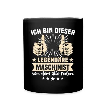 Maschinist Maschinenführer Feuerwehrmann - Tasse einfarbig - Schwarz - Vorne