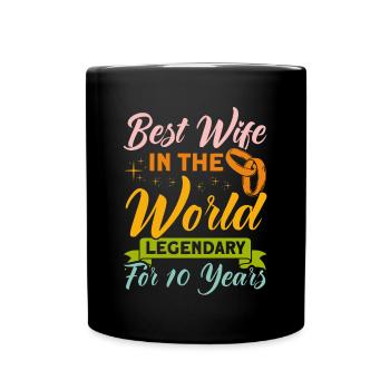 10th Wedding Anniversary Couple Design 10 Years of Marriage - Full Colour Mug - black - Front