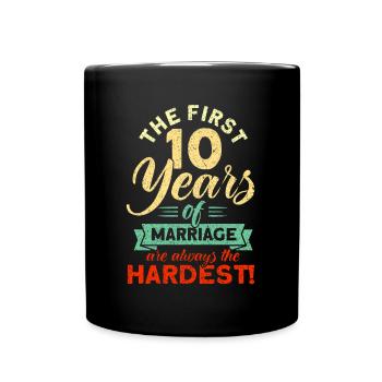 10th Wedding Anniversary Couple Design 10 Years of Marriage - Full Colour Mug - black - Front