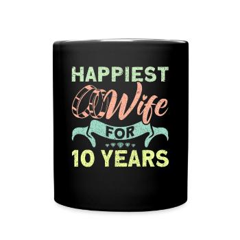 10th Wedding Anniversary Couple Design 10 Years of Marriage - Full Colour Mug - black - Front