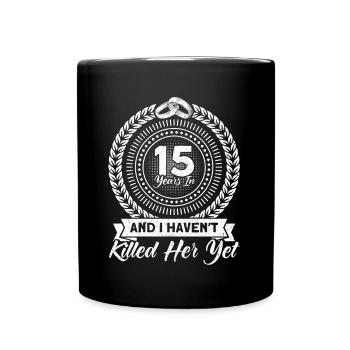 15th Wedding Anniversary Couple Design 15 Years of Marriage - Full Colour Mug - black - Front