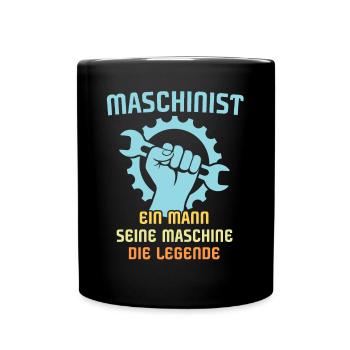 Maschinist Maschinenführer Feuerwehrmann - Tasse einfarbig - Schwarz - Vorne