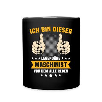 Maschinist Maschinenführer Feuerwehrmann - Tasse einfarbig - Schwarz - Vorne