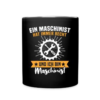Maschinist Maschinenführer Feuerwehrmann - Tasse einfarbig - Schwarz - Vorne
