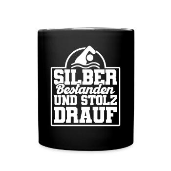 Silber Schwimmer Prüfung Silber Schwimmabzeichen - Tasse einfarbig - Schwarz - Vorne