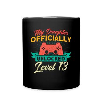 Meine Tochter Unlocked LVL Familie - Tasse einfarbig - Schwarz - Vorne