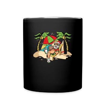 Christmas In Juli, Party, Surfen, Santa Hawaiian - Tasse einfarbig - Schwarz - Vorne