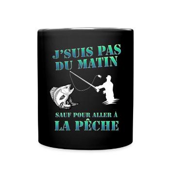 La Pêche le matin J'aime Humour Pêcheur - Mug uni - noir - Devant