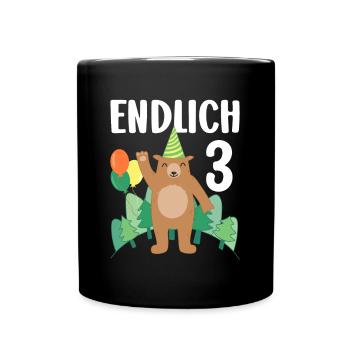 3rd Birthday Party Bear Motif Boy Gift - Full Colour Mug - black - Front