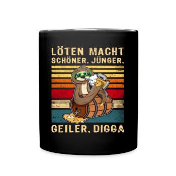 Löten Schöner Jünger Geiler Digga Bier Faultier - Tasse einfarbig - Schwarz - Vorne