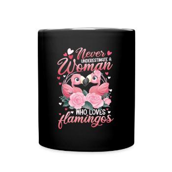 Ne sous-estimez jamais une femme qui aime les flamants roses - Mug uni - noir - Devant