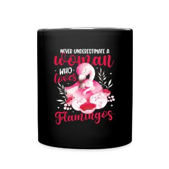 Ne sous-estimez jamais une femme qui aime les flamants roses - Mug uni - noir - Devant