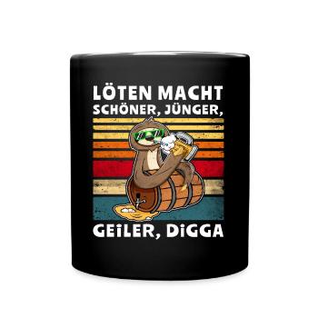 Bier Biersprüche Faultier Digga Saufshirt - Tasse einfarbig - Schwarz - Vorne