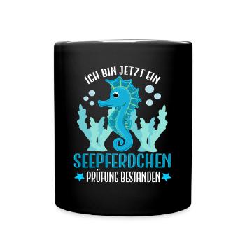 Seepferdchen Prüfung bestanden Jungen Geschenkidee - Tasse einfarbig - Schwarz - Vorne