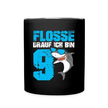 9 Jahre Haifisch Geburtstagsmotiv Jungen Geschenk - Tasse einfarbig - Schwarz - Vorne