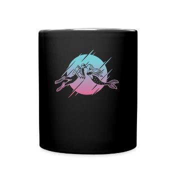 Scuba Diver Kissing Meerjungfrau - Tasse einfarbig - Schwarz - Vorne