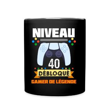 Niveau 40 Débloqué Humour Gamer Jeux Vidéo - Mug uni - noir - Devant
