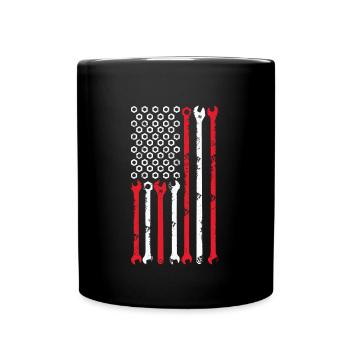 Voiture de garage mécanique avec drapeau américain - Mug uni - noir - Devant