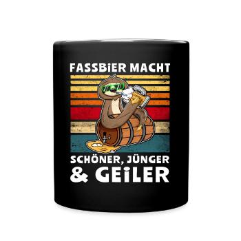 Bier Löten Faultier Biertrinker Fassbier - Tasse einfarbig - Schwarz - Vorne