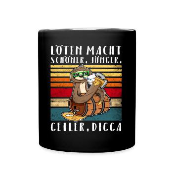 Bier Löten Faultier Biertrinker Sprüche - Tasse einfarbig - Schwarz - Vorne