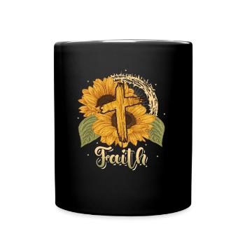 Religiöse Sonnenblumenkreuz christlicher Glaube - Tasse einfarbig - Schwarz - Vorne