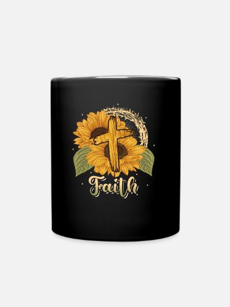 Religiöse Sonnenblumenkreuz christlicher Glaube - Tasse einfarbig - Schwarz