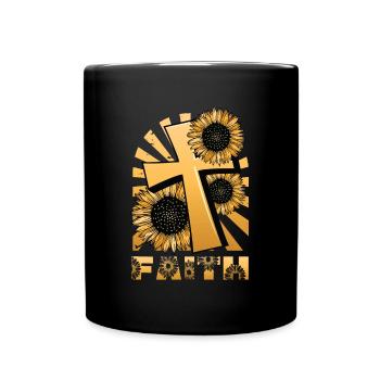 Religiöse Sonnenblumenkreuz christlicher Glaube - Tasse einfarbig - Schwarz - Vorne