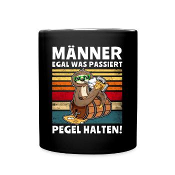 Bier Männer Pegel Halten Faultier Trinksprüche - Tasse einfarbig - Schwarz - Vorne