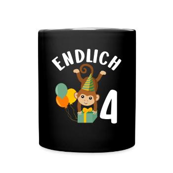 4. Geburtstag 4 Jahre Affen Motiv Jungen Geschenk - Tasse einfarbig - Schwarz - Vorne