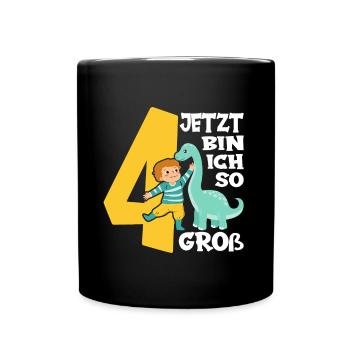 Dino Junge 4. Geburtstag Jetzt bin ich so groß - Tasse einfarbig - Schwarz - Vorne